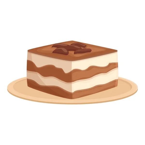 Tiramisu Dessert Icon Cartoon Vector Kue Coklat Krim Makanan - Stok Vektor