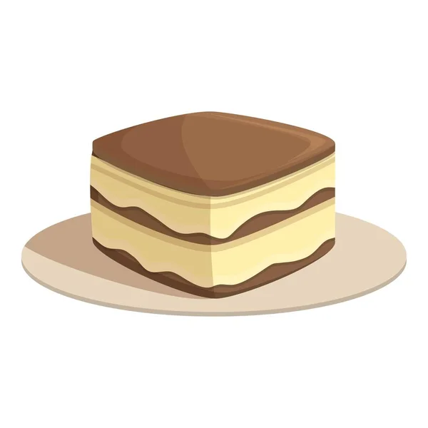 面白いティラミスのアイコン漫画ベクトル ケーキ食品 ビスケットプレート — ストックベクタ