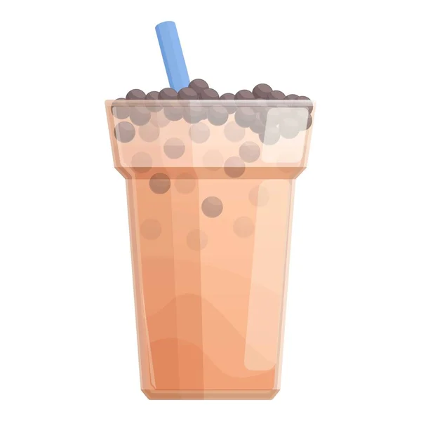 Cafe Bubble Tea Icon Cartoon Vector Milk Drink Glass Dessert — Stock Vector