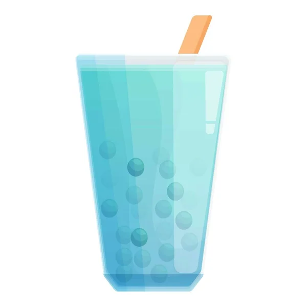 Синій Бульбашковий Чай Іконка Мультфільму Вектор Молочний Напій Симпатичне Скло — стоковий вектор