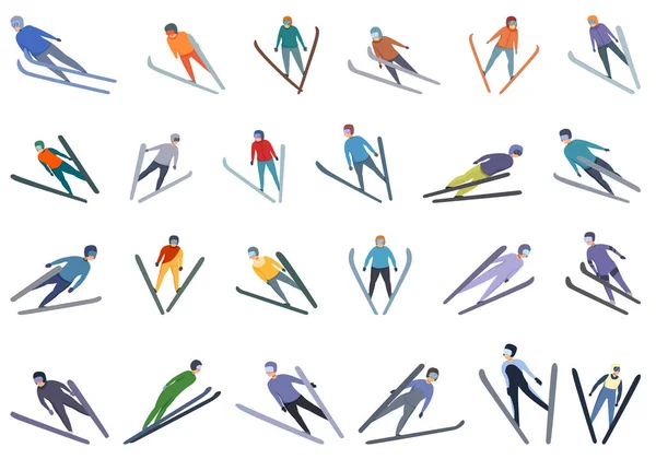 Skokanské Ikony Nastavují Kreslený Vektor Akční Skok Zimní Jumper — Stockový vektor