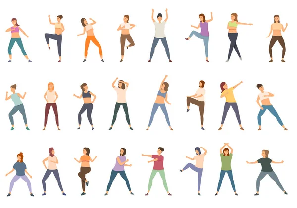 Ikony Zumby Nastavují Kreslený Vektor Ženská Tanečnice Žena Fitness — Stockový vektor