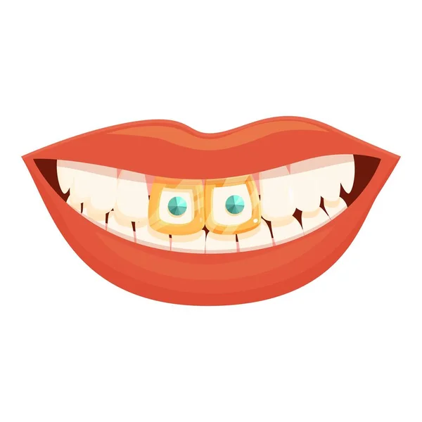 フロント歯の宝石のアイコン漫画のベクトル 健康に気をつけて クリスタル オーラル — ストックベクタ
