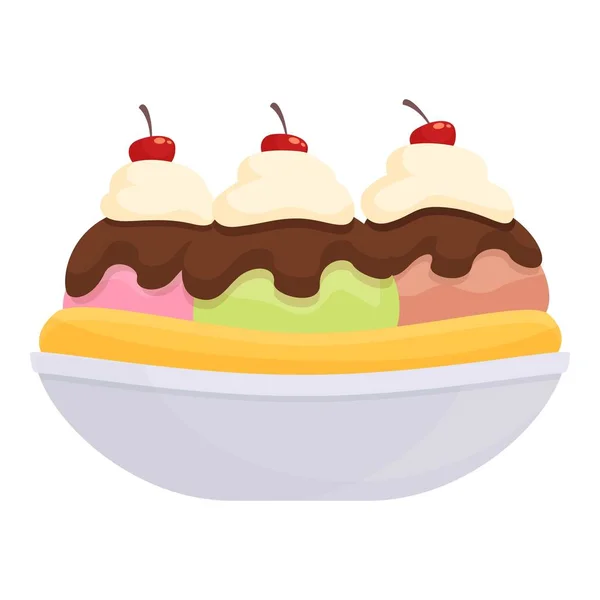 Cherry Banana Split Symbol Cartoon Vektor Sahnekost Vanille Dessert — Stockvektor