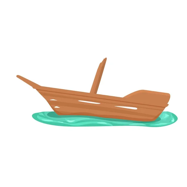 Icono Nave Rota Vector Dibujos Animados Viejo Barco Onda Oceánica — Archivo Imágenes Vectoriales
