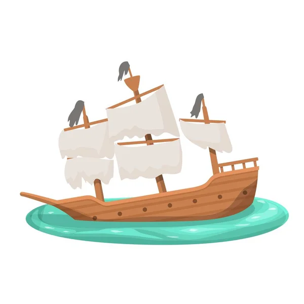 墜落した難破船のアイコン漫画のベクトル 古い船だ 波の海 — ストックベクタ