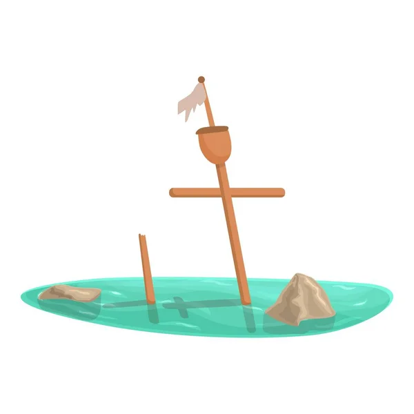Naufragio Icona Vettore Cartone Animato Affondato Barca Dei Pirati Oceano — Vettoriale Stock