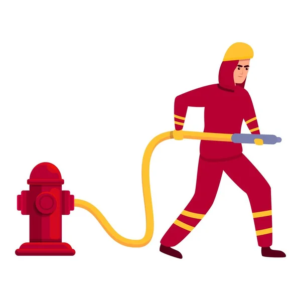 Pompier Utiliser Icône Bouche Incendie Vecteur Dessin Animé Sauveteur Service — Image vectorielle