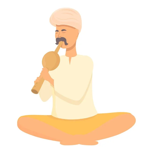 ヒンズー教徒の旅行男のアイコン漫画ベクトル スネークチャーマー ターバンバスケット — ストックベクタ