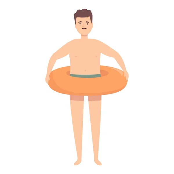 Swim Boy Mit Ring Icon Cartoon Vektor Kinderpool Strand Spielen — Stockvektor