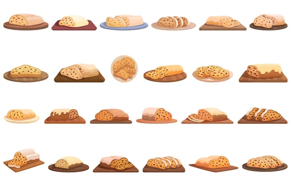 Иконки Stollen Устанавливают Вектор Мультфильмов Зимняя Еда Пирожный Хлеб — стоковый вектор