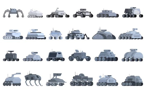 Robotics Space Icons Set Cartoon Vector Machine Space Planet Robot — Stock Vector