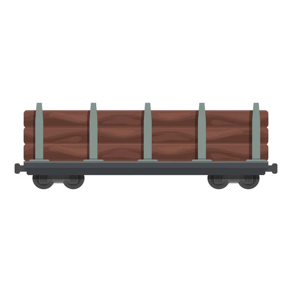 Vlak Nákladní Vůz Dřevo Ikona Karikatura Vektor Nákladní Zboží Kolejová — Stockový vektor