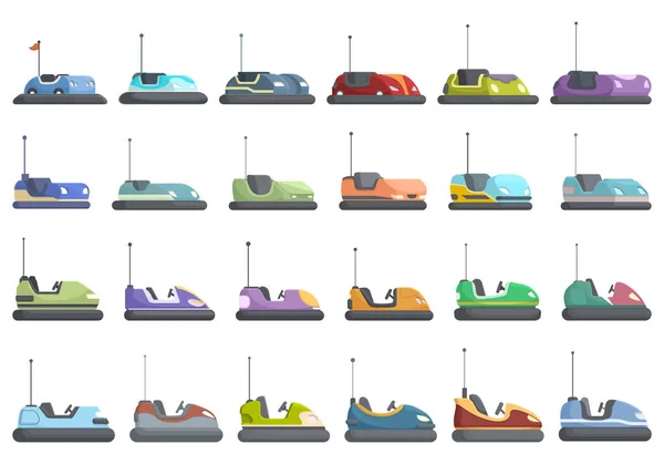 Bumper Carros Ícones Atração Definir Vetor Desenhos Animados Jogo Parque — Vetor de Stock