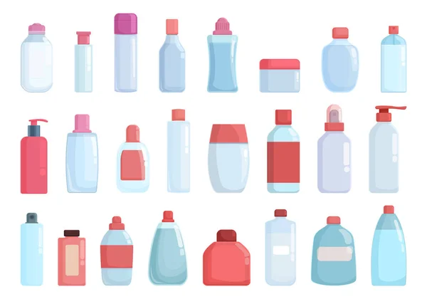 Micellair Water Iconen Ingesteld Cartoon Vector Schoonheidsmake Flessencontainer — Stockvector