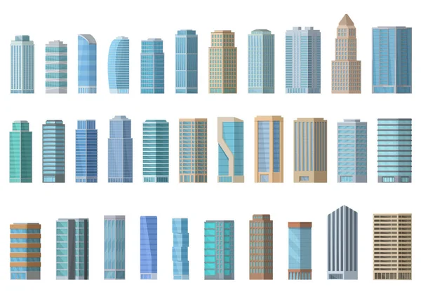 高い建物のアイコンは漫画のベクトルを設定します ビジネスプラン フロア会社 — ストックベクタ