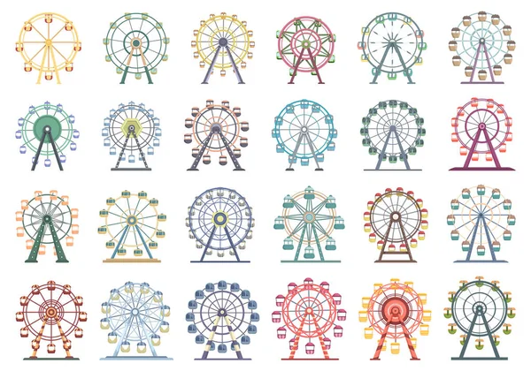 Pictogramele Roților Ferris Setează Vector Desene Animate Carusel Joacă Big — Vector de stoc