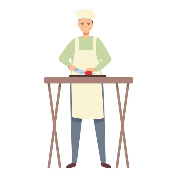 Cortando Tomate Ícone Cartoon Vetor Cozinheiro Familiar Jantar Refeições — Vetor de Stock