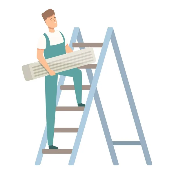 Ladder Kondicionér Instalace Ikony Karikatura Vektor Služební Vzduch Domácí Systém — Stockový vektor