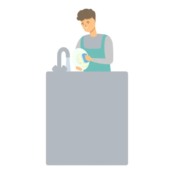 1時間洗浄皿アイコン漫画ベクトルの夫 男の仕事だ ホームマシン — ストックベクタ
