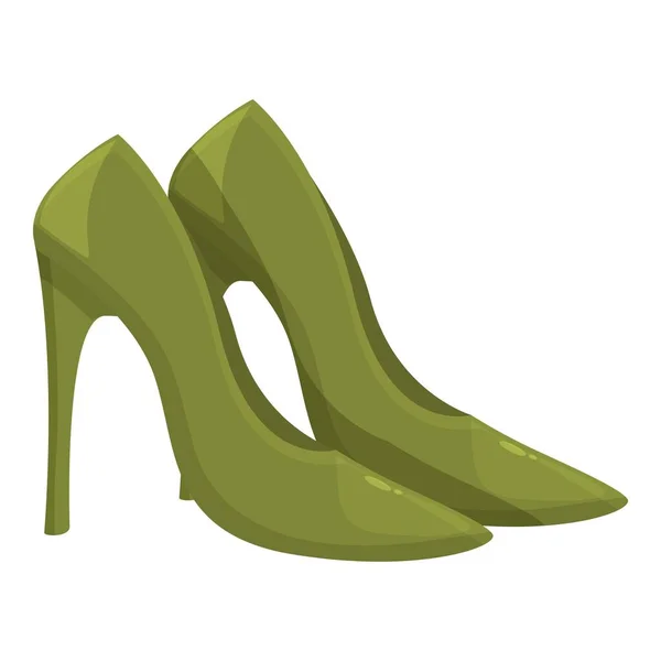 Verde Bosque Color Zapatos Tacón Alto Icono Vector Dibujos Animados — Vector de stock