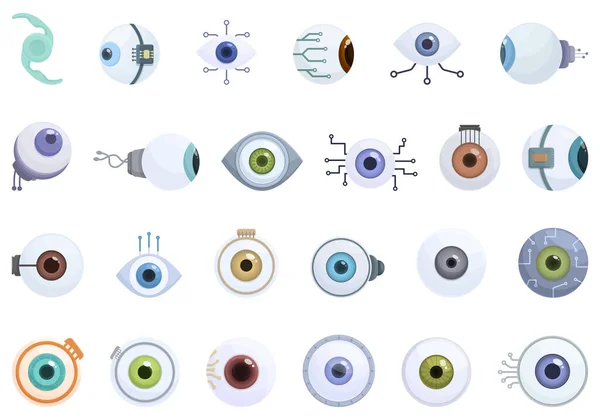 Eye Implants Icons Set Cartoon Vector Contact Lens People Health — Stock Vector