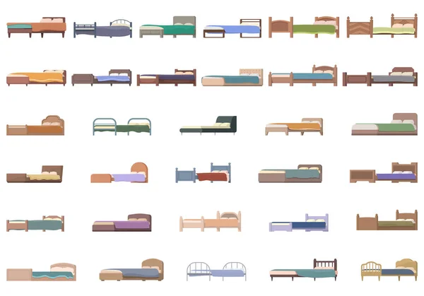 Icônes Lit Mis Vecteur Dessin Animé Couverture Bois Meubles Maison — Image vectorielle