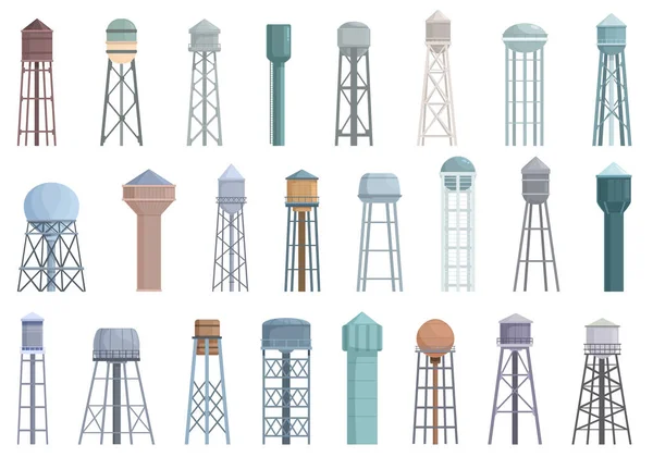 Ícones Torre Água Definir Vetor Cartoon Tanque Industrial Torre Construção —  Vetores de Stock