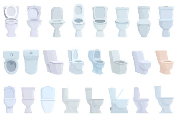 Toilet Bowl Icons Set Cartoon Vector Clean Ceramic Side — Stock Vector