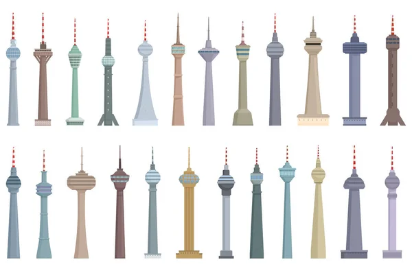 Fernsehturm Ikonen Setzen Cartoon Vektor Turmreisen Skyline Zentrum — Stockvektor