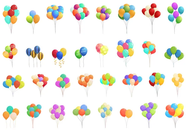 Birthday Balloons Icons Set Cartoon Vector Party Gift Event Happy — Stock Vector