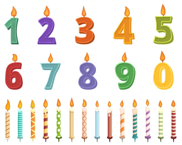 誕生日のろうそくのアイコンは 漫画のベクトルを設定します 番号は 年齢層 — ストックベクタ