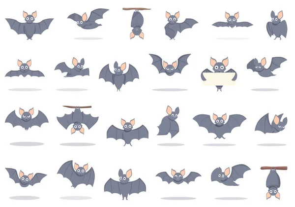 Ícones Morcego Definir Vetor Desenhos Animados Vampiro Animal Horror Natureza —  Vetores de Stock