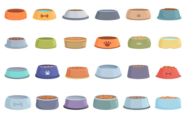 Comida Bowl Iconos Conjunto Vector Dibujos Animados Placa Para Mascotas — Archivo Imágenes Vectoriales