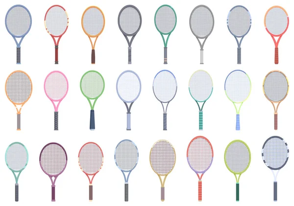 Raquette Tennis Icônes Définir Vecteur Dessin Animé Loisirs Sportifs Jeu — Image vectorielle