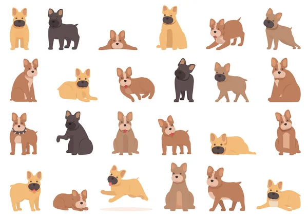 Ícones Bulldog Conjunto Vetor Desenhos Animados Cão Giro Cãozinho Canino — Vetor de Stock