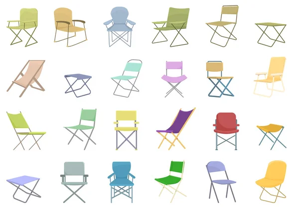 露营椅子图标设置卡通矢量 大自然的夏天野餐座位 — 图库矢量图片