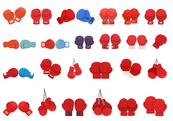 Boxing Gloves Icons Set Cartoon Vector Battle Match Sport Glove — Stock Vector