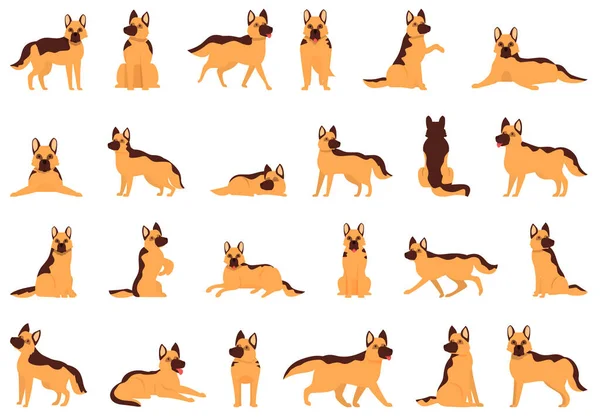 German Shepherd Icons Set Cartoon Vector Police Dog Anima Canine — Stock Vector