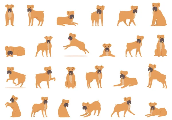 Ícones Cão Boxer Conjunto Vetor Desenhos Animados Cara Animal Filhote — Vetor de Stock