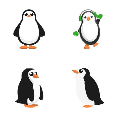 Baby penguin icons set cartoon vector. Cute little penguin. Cartoon character clipart