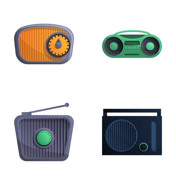Los Viejos Iconos Radio Establecen Vector Dibujos Animados Afinador Radio — Vector de stock