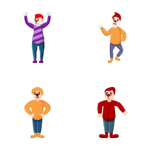 Clown Icons Set Cartoon Vector Circus Clown Performance — Stock Vector