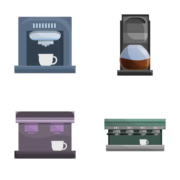Ikonen Der Kaffeehausausausstattung Setzen Cartoon Vektor Kaffeemaschine Vorhanden Kaffeemaschine — Stockvektor