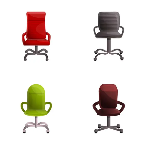 皮革椅子图标设置卡通矢量 各种办公椅 办公室家具 — 图库矢量图片