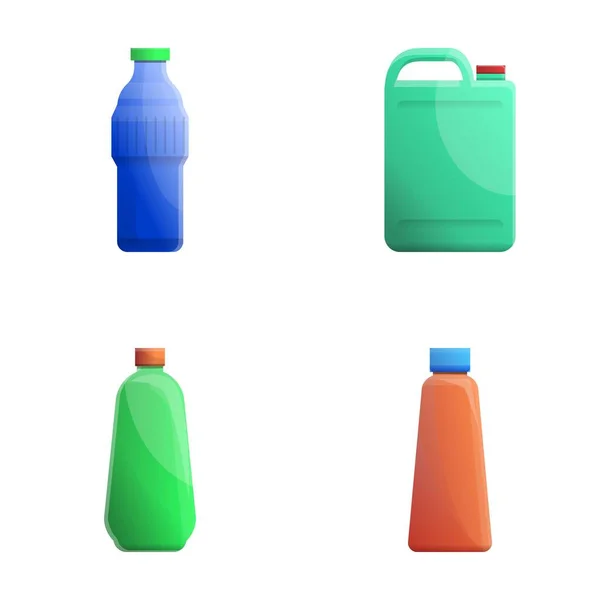Rengöringsmedel Ikoner Ställa Tecknad Vektor Olika Plast Rengöringsmedel Flaska Hushållstvättmedel — Stock vektor