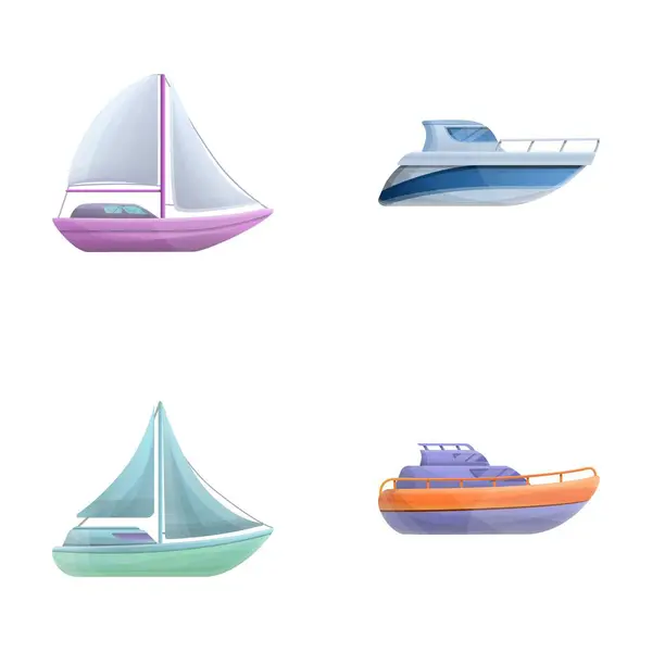 Icônes Transport Eau Définir Vecteur Dessin Animé Yacht Voyage Bateau — Image vectorielle