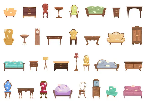 Stock vector Vintage furniture restoration icons set cartoon vector. Man interior. Work furniture