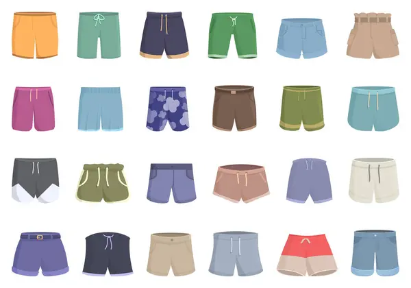 Los Iconos Los Pantalones Cortos Establecen Vector Dibujos Animados Uniforme — Archivo Imágenes Vectoriales