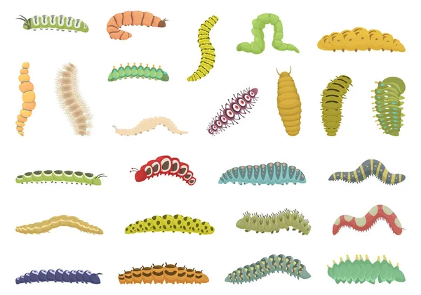 Los Iconos Caterpillar Establecen Vector Dibujos Animados Insecto Naturaleza Larva — Vector de stock